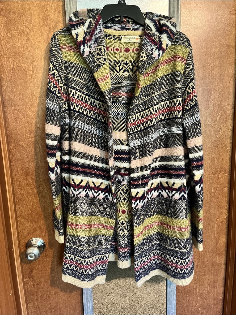 Ruff Hewn Hooded Open-Front Multi-Stripe Cardigan — Green, Gray, Cream, Burgundy
